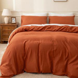 HeimenAogo Egyptian Cotton Duvet Cover Set King, Ultra Soft and Breathable Comforter Cover with Zipper Closure, High Thread Count Long Staple Cotton Blanket Cover 3Pcs (104"×90"), Burnt Orange