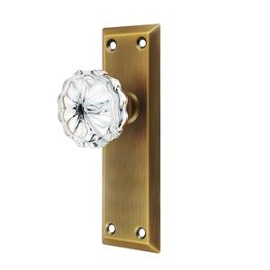 newliplace 2 Pack Antique Brass Single Sided Crystal Dummy Door Knobs Interior, Vintage Glass Dummy Door Knobs with Long Plate