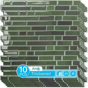 Art3d 10-Sheet Heavy-Duty Peel and Stick Backsplash, Waterproof Wall Tiles Stick on Kitchen Backsplash Living Space, Dark Green (12 x 12 Inch)