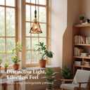 Modern Amber Glass Pendant Light, 6"x11.5" Floral Bell-Shaped Hanging Light with Wood Handle & Brass Cap, 15"-72" Adjustable Line, E26 Socket  Golden Amber Morning Glory