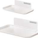 2-Pack Foldable Floating Shelves for Wall | No Drill White Wall Shelves | Small Floating Shelf for Bathroom, Bedroom, RV, KitchenAdhesive Shelves for Phones, Watches | Renter Friendly