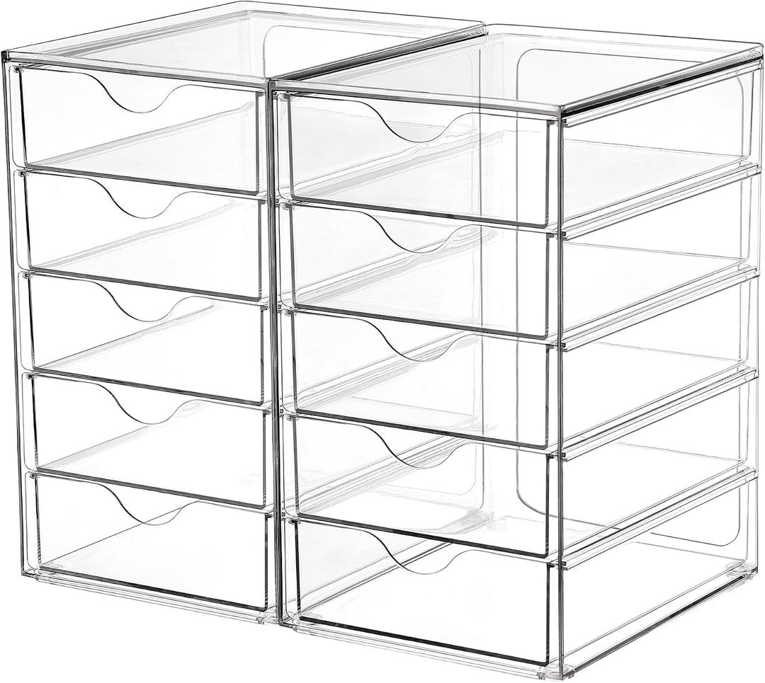 Vtopmart Acrylic Organizer with 10 Drawers, Desk Organizers and Accessories, Clear Makeup Organization, Dustproof Storage Drawers for Office Art Craft Supplie
