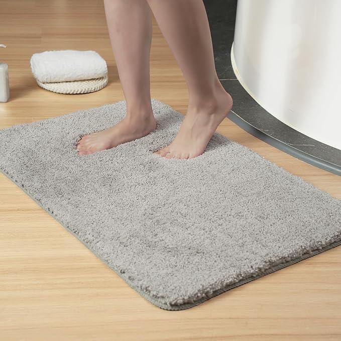 Luxury Quick Dry Non-Slip Bathroom Rugs【24'' x 36'' Light Grey】 Highly Absorbent Washable and Ultra Soft, Extra Thick Fluffy Bath Mats for Shower/Kitchen/Bathtub Floor