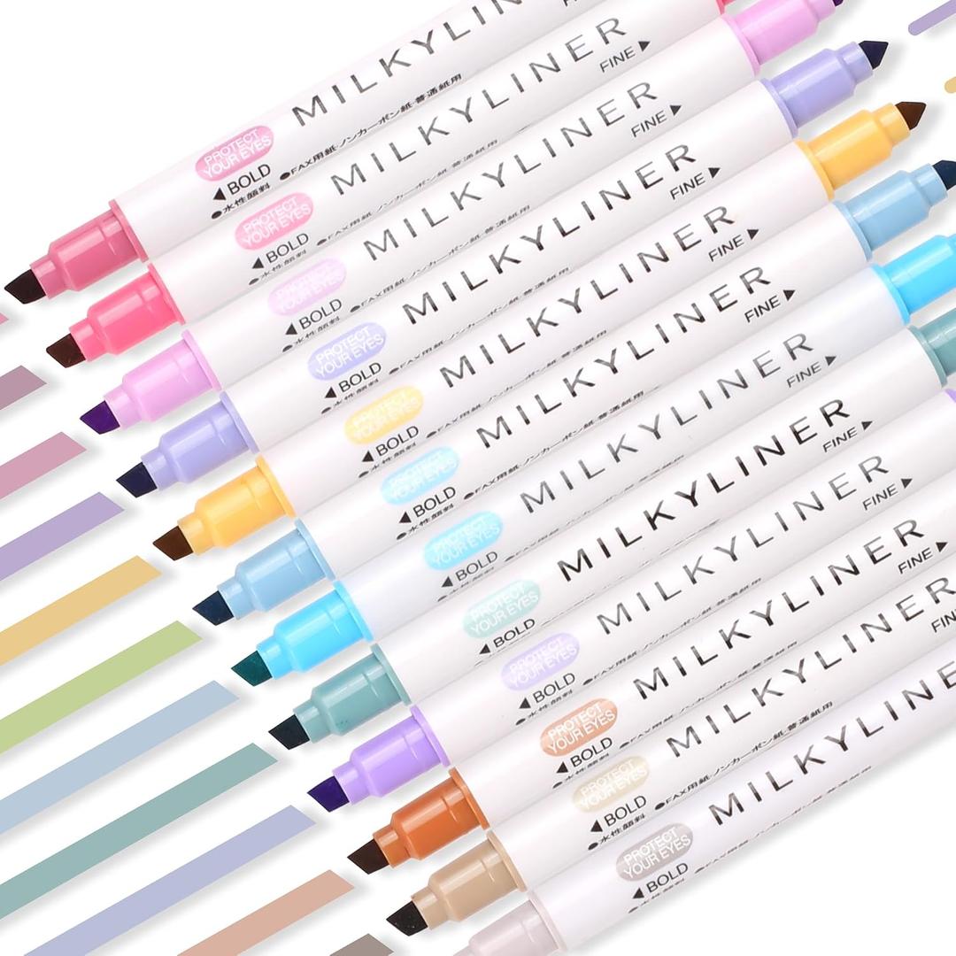 HANKU Highlighters Pastel Double Sided Chisel and Fine Tips Pastel Bible Highlighters No Bleed Through 12 Retro Colors Perfect for Bible Books, Journals, Drawings, and Underlining