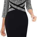 VFSHOW Womens Work Business Casual 3/4 Sleeve Slimming Fitted Front Zipper Crisscross Waist Office Party Pencil Sheath Dress Size S