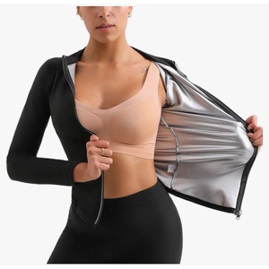 Sauna Suit Hot Sweat Body Shaper Jacket Waist Trainer Long Sleeve Zipper Shirt Workout Top (2XL -3XL)