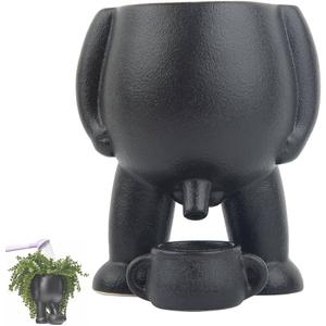 Ceramic Funny Body Plant Pot, Penis Planter,Novelty Peeing Plant Pot with Drainage,Piss Pot, Stylish Planter for Indoor/Outdoor Succulent Plants, Gift for Father Friends and Family, 5.4 inches, Black