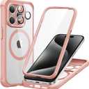 ESR for iPhone 15 Pro Case, Compatible with MagSafe, Full-Body Military-Grade Drop Proof Case for iPhone 15 Pro with Built-in 9H+ Tempered Glass Screen Protector, Clear Pink