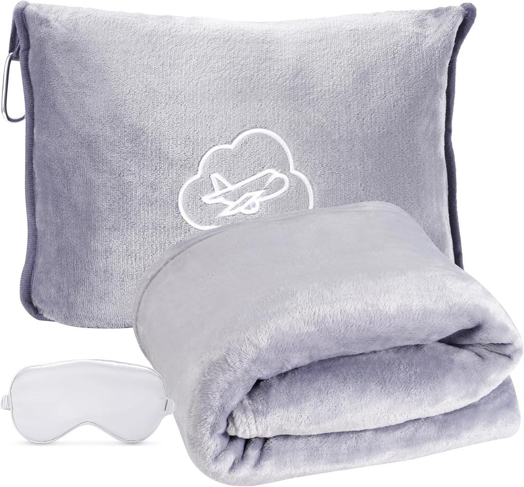 ENZOLVE Travel Blanket, Ultra-Soft, Warm & Lightweight Travel Blanket Airplane with Bag, 65x40 in, Airplane Travel Essentials for Women, Men & Kids, Included Eye Mask, Luggage Sleeve & Backpack Clip