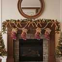 Jutom 52 Feet Christmas Wooden Beads Garland 36 Pcs Velvet Bows for Christmas Tree Holiday Decoration,Xmas Home Garlands Fireplace Holiday Party Decor(Khaki)