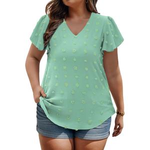 VISLILY Womens-Plus-Size-Summer-Tops Ruffle Short Sleeve V Neck T Shirts Cute Swiss Dot Blouses Casual Tunics Tee 3XL
