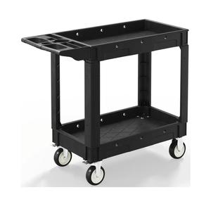 2 Shelf Heavy Duty Plastic Utility Cart, Service Cart Tub Storage W/Deep Shelve Holds up to 1000 lbs, Rolling Utility Cart with 360°Swivel Wheels, Work Cart for Warehouse, Garage, Cleaning
