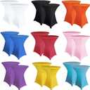 RELIANCER 2 Pack Cocktail Table Covers,30"x42" Fitted Spandex Tablecloth,Stretch Round Highboy Tables Cover,Elastic High Top Table Cloths for Outdoor Party,Wedding,Bar,Birthday,Banquet,Trade Show (Purple)