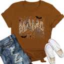 Halloween Shirts for Women Spooky Mama T-Shirt Funny Leopard Cobwebs Crewneck Tee (Brown, XL)