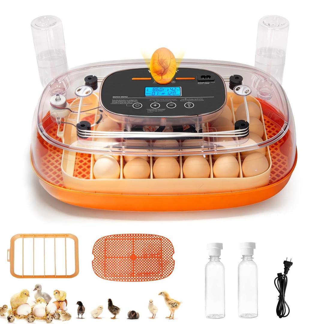 Incubators for Hatching Eggs, 24 Egg Incubator, Automatic Egg Turner with Humidity Control & Digital Temperature, Hatch Day, Auto Water Refill, 360Viewing for Chicken, Duck, Quail, Duck, Goose