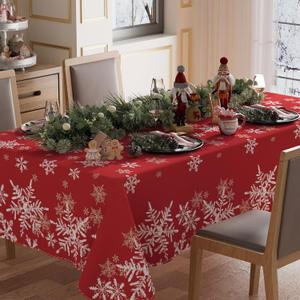 XCHI Winter Red Snowflakes Tablecloth Rectangle Christmas Table Cloth Washable Table Covers for Indoor Dining Home Party Xmas Decorations 52x70 Inch