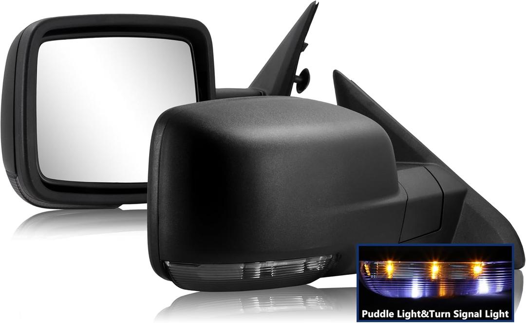 Side Mirror Compatible with Towing Mirror 2009-2018 Dodge Ram 1500 2010-2018 Dodge Ram 2500 3500 with Power Heated Turn Signal temperature sensor Manual Folding Power Adjustment One Pair Smoke Lens