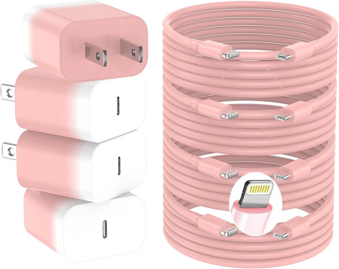 GREPHONE iPhone Charger Fast Charging,20W PD USB C Wall Charger 4 Pack with 6FT Fast Charging Cable - Fast Charger for iPhone 14/14 Pro Max/13/13 Pro/12/12 Pro/11/11 Pro/XS, iPad(Pink)