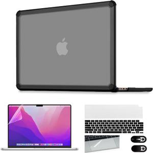 Compatible with MacBook Air 13.6 inch Case 2022 2023 2024 2025 M2 A2681 M3 A3113 M4 A3240,Heavy Soft Shockproof Cover with Screen Film&Keyboard Cover&Touchpad Film&Camera Cover,Black