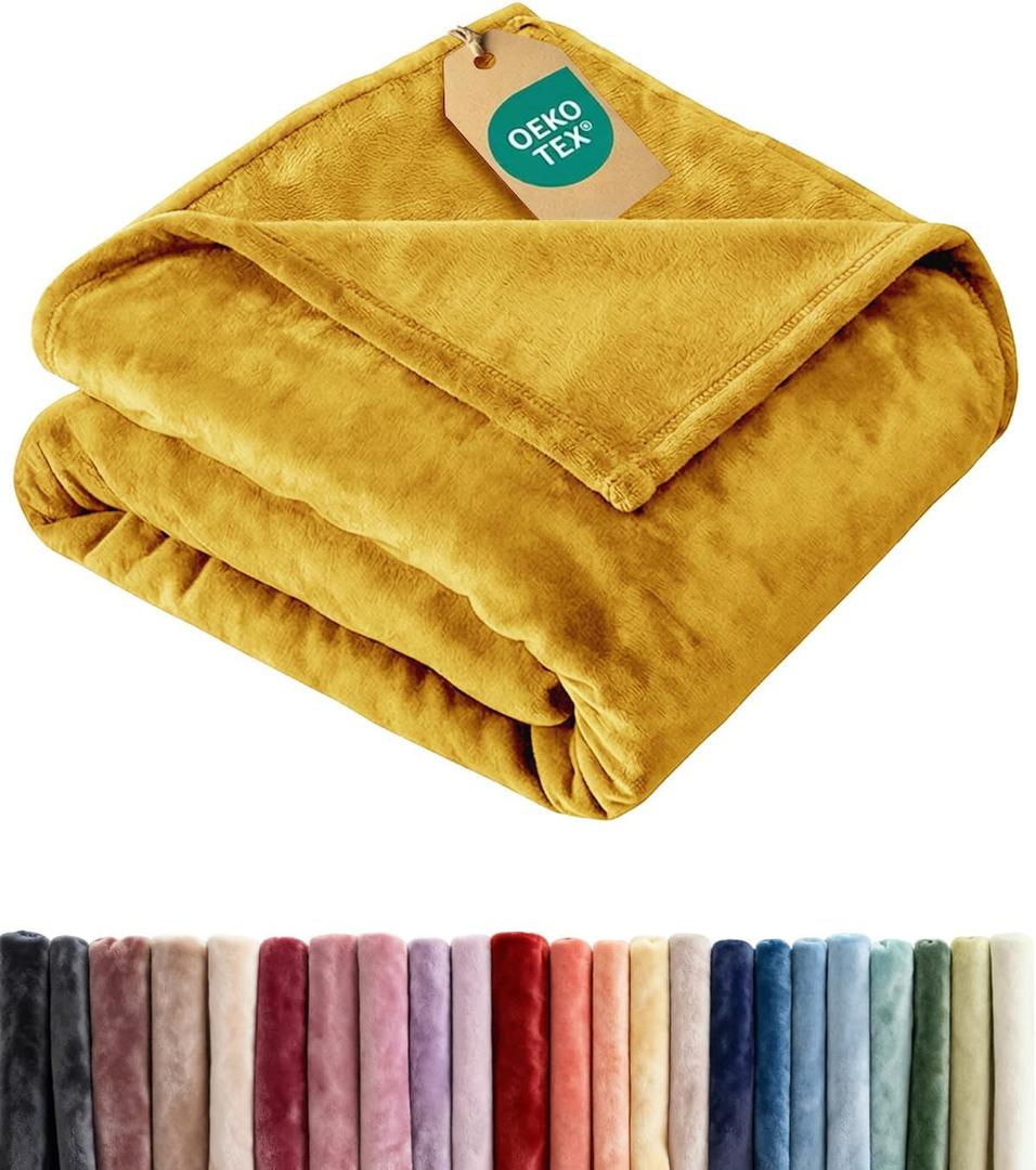 Ultra Soft Fleece Blanket Queen Size - Flannel Fleece Luxury Queen Blanket - Lightweight for Couch Bed Chair - Thick, Warm and Breathable - All Season Cozy Fuzzy, Anti-Static Microplush Bedding, Gold