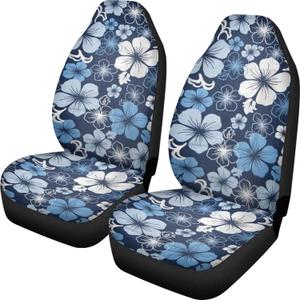 Dreaweet Hawaiian Hawaii Aloha Print with White Hibiscus Flower Car Seat Covers Front Seat Protector Cover Mat Full Set of 2pc Universal Bucket Seat Cover for Car SUV Automotive