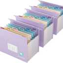 Expanding Hanging File Folders for Filing Cabinet, 7 Accordion Pockets, 1.2'' Expandable, Multi-Color Tabs, Letter Size, 50% Wheat Straw, 3 Pack (Lavender)