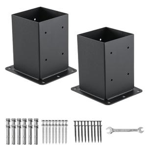4x4 Post Base 2 Pcs, (Inner Size 3.6x3.6) Post Anchors, 13GA Thick Solid Steel & Black Powder Coated,Deck Post Brackets Support Deck Base Plate Pergola Brackets Fence Kit Mailbox Mount