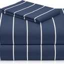 LuxClub Striped Sheets, 3 PC Striped Bed Sheets Twin Size, Deep Pockets 18" Eco Friendly Wrinkle Free-Kids-Fitted Sheets Machine Washable Hotel Bedding (Twin, Light Blue)