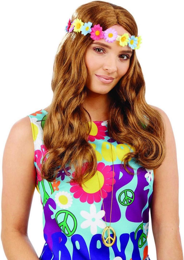 Fun Shack Women's Adult Costume, Floral Hippie Wig, One Size