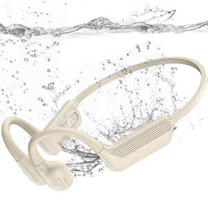 Swimming Headphones-Bone Conduction Headphones, IP68 Waterproof Open Earphones, LiteSurge Bluetooth 5.4 Underwater Sport Earbuds with 32 GB MP3 Memory for Swimming, Marathon-White