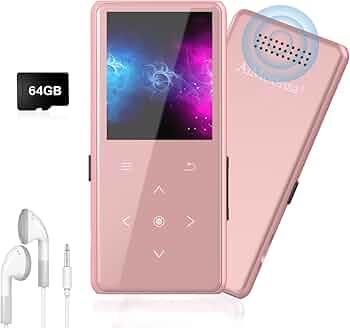128GB MP3 Player with Bluetooth 5.2, AiMoonsa Music Player with Built-in HD Speaker, FM Radio, Voice Recorder, HiFi Sound, E-Book, Earphones Included