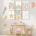6Pcs Kids Mental Health Wall Art Nursery Psychology Therapy Positive Aaffirmations Inspirational Boho Painting Posters Pictures Wall Decor Canvas Print Artwork for Classroom Baby Room Home Decoration (16L" x 12W")