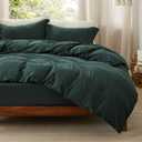 Bedsure Duvet Cover Queen Size with Fitted Sheet - 4 Pieces Prewashed Cotton-Like Extra Soft Bedding Set, Includes 1 Duvet Cover 90x90 Inches, 2 Pillow Shams, 1 Fitted Sheet, Forest Green (03 - Forest Green (No Comforter))