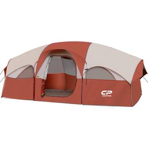 CAMPROS CP Tent 8 Person Camping Tents, Weather Resistant Family Tent, 5 Large Mesh Windows, Double Layer, Divided Curtain for Separated Room, Portable with Carry Bag (Red)