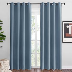NICETOWN Smoky Blue Blackout Curtains 86 inches Length for Living Room, 2 Panels, 55" Wide, Thermal Insulated Long Drapes for Large Window