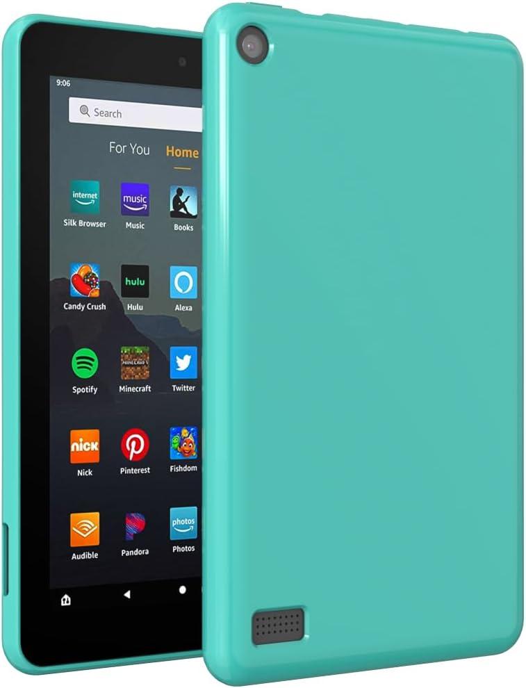Callyue Case for Kindle Fire 7 Tablet Case (Compatible with 5th 7th 9th Generation, 2015 2017 2019 Release), Rubber Soft Skin Silicone Protective Cover for Fire 7 2019, Light Green