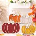 Leinuosen 4 Pcs Thanksgiving Fall Pumpkin Decoration Wooden Tabletop Signs Pumpkin of 4 Size, Autumn Table Centerpieces Season Tray Decor for Halloween Harvest Home Room Decoration(Autumn Colors)