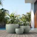 Kante 19.9",15.7",11.8" Dia Round Concrete Planter Set of 3, Outdoor/Indoor Large Bowl Plant Pots with Drainage Hole and Rubber Plug for Garden Patio Balcony Home, Mint Green