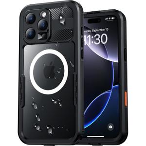 Red2Fire Magnetic for iPhone 16 Pro Case Waterproof, [Built-in Screen Protector][Compatible with MagSafe] [Full Body Shockproof] [Dustproof] Heavy Duty Rugged Phone Cover 6.3" Black
