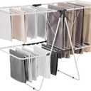 VEVOR Clothes Drying Rack, 2-Tier Foldable Laundry Dryer Rack with Sock Clips & 31 Dry Rods, Metal Height Adjustable Drying Racks for Outdoor & Indoor, Free-Standing & Space-Saving Hanger, White, 59"d X 23.6"w X 41.7"h