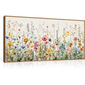 FWIEXA Floral Canvas Wall Art, Framed Wildflower Pictures Wall Decor, Large Flower Prints, Colorful Botanical Artwork, Watercolor Painting 20x40 Inches for Living Room, Bedroom, Office, Home