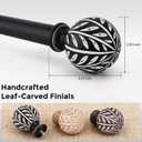2 Pack Boho Black Curtain Rod, Decorative Curtain Rods for Windows 30 to 56 Inch with Handmade Leaf Finials, 1 Inch Adjustable Heavy Duty Rustic Farmhouse Window Treatment Rods, Easy Install