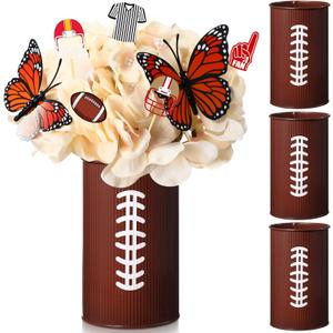 Domensi 3 Pcs Football Table Centerpiece Football Vases Decor Galvanized Metal Vases for Artificial Flowers Rugby Funny Pen Holder Utensil Holder Jars for Kitchen Home Rugby Party Decorations Gifts
