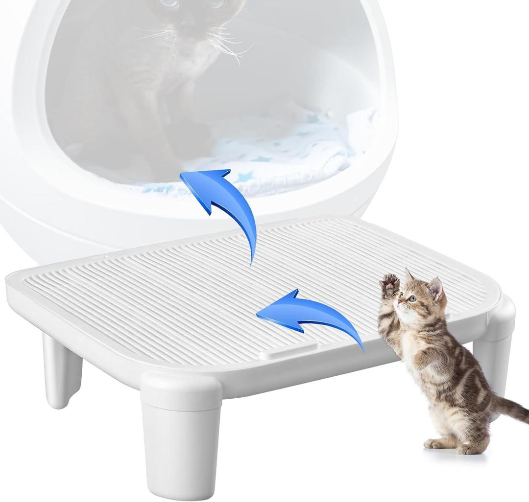 Cat Litter Ramp Trapper for Cat Litter Box Easy Cleaning Step and Stair Easy Entry for Elder Kitten Compatible with Various Models Trash Box (White,19.7"x 16"x 5.91")
