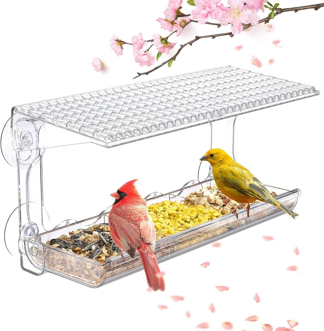 Window Bird Feeder for Outdoors, Clear Bird Feeders Window Mounted with Strong Suction Cups, Transparent Birds House Outside Wild Watching for Garden, Yard, Elderly Kids Viewing