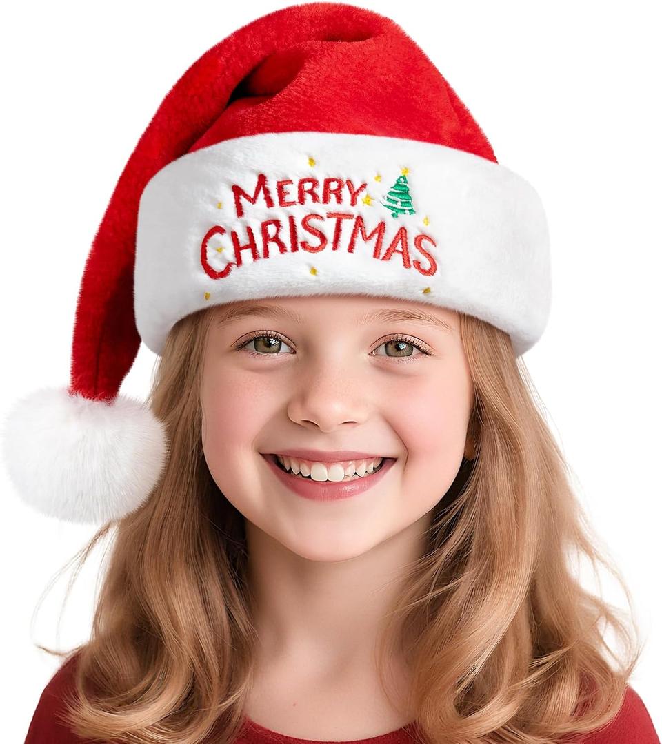 RJVW Christmas Santa Hat for Kids & Baby,Thicken Unisex Velvet Classic Santa Claus Hat for New Year Party