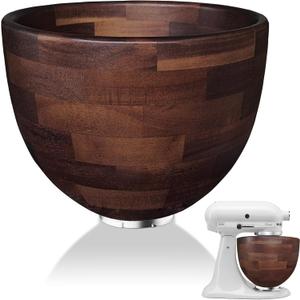 Walnut Wood Mixing Bowl Compatible with KitchenAid 4.5 & 5 QT Tilt-Head Models, Wooden Mixer Bowl for KitchenAid Stand Mixers, 5 quarts