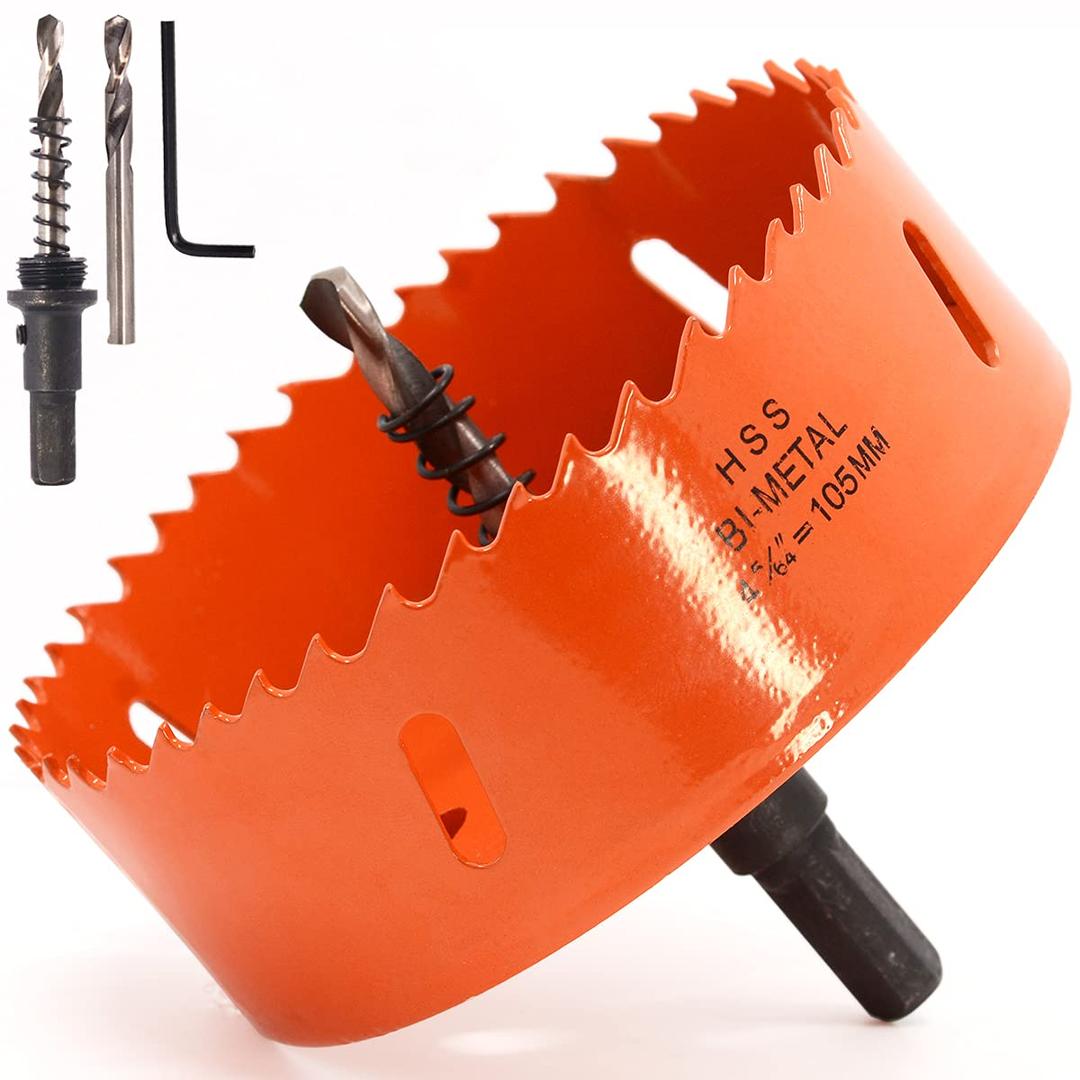 Koopi 4-1/8" Hole Saw with Arbor, HSS Bi-Metal 105mm Hole Cutter for Easily Drilling Wood, Plastic, Thin Metal
