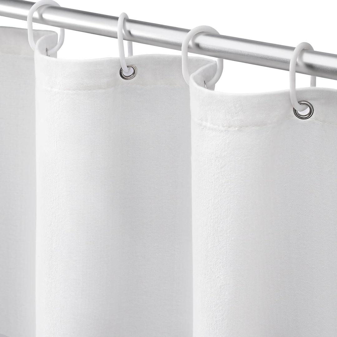 Awellife White Shower Curtain for Bathroom Stall Natural Cotton Cloth Fabric Farmhouse Boho Shower Curtain with 10 Durable Hooks 60" W x 72" L (60"W x 72"L, White)