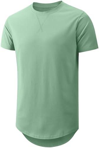 Mens Hipster Hip Hop Longline T Shirts Fashion Lightweight Crewneck Cotton T-Shirt Short Sleeve Premium Tee Shirts Tops(Light Green,l) L